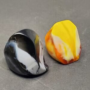 Vintage Chunky Lucite Ring Dou One Yellow and Orange and one Grey and Black